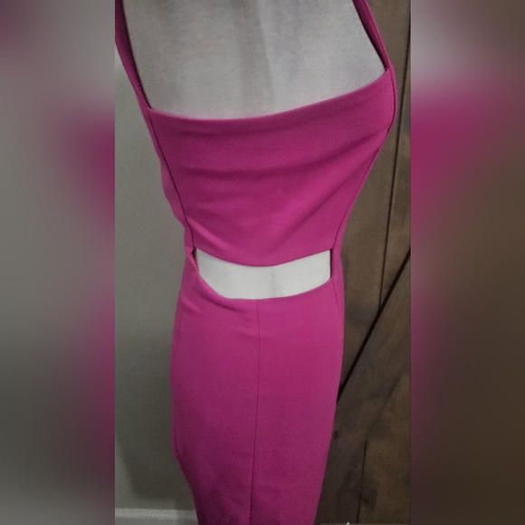 LIKELY Crew Neck Midriff Cutout Sleeveless Tailored Mini Dress. Hot Pink. Size 0 - Picture 10 of 13
